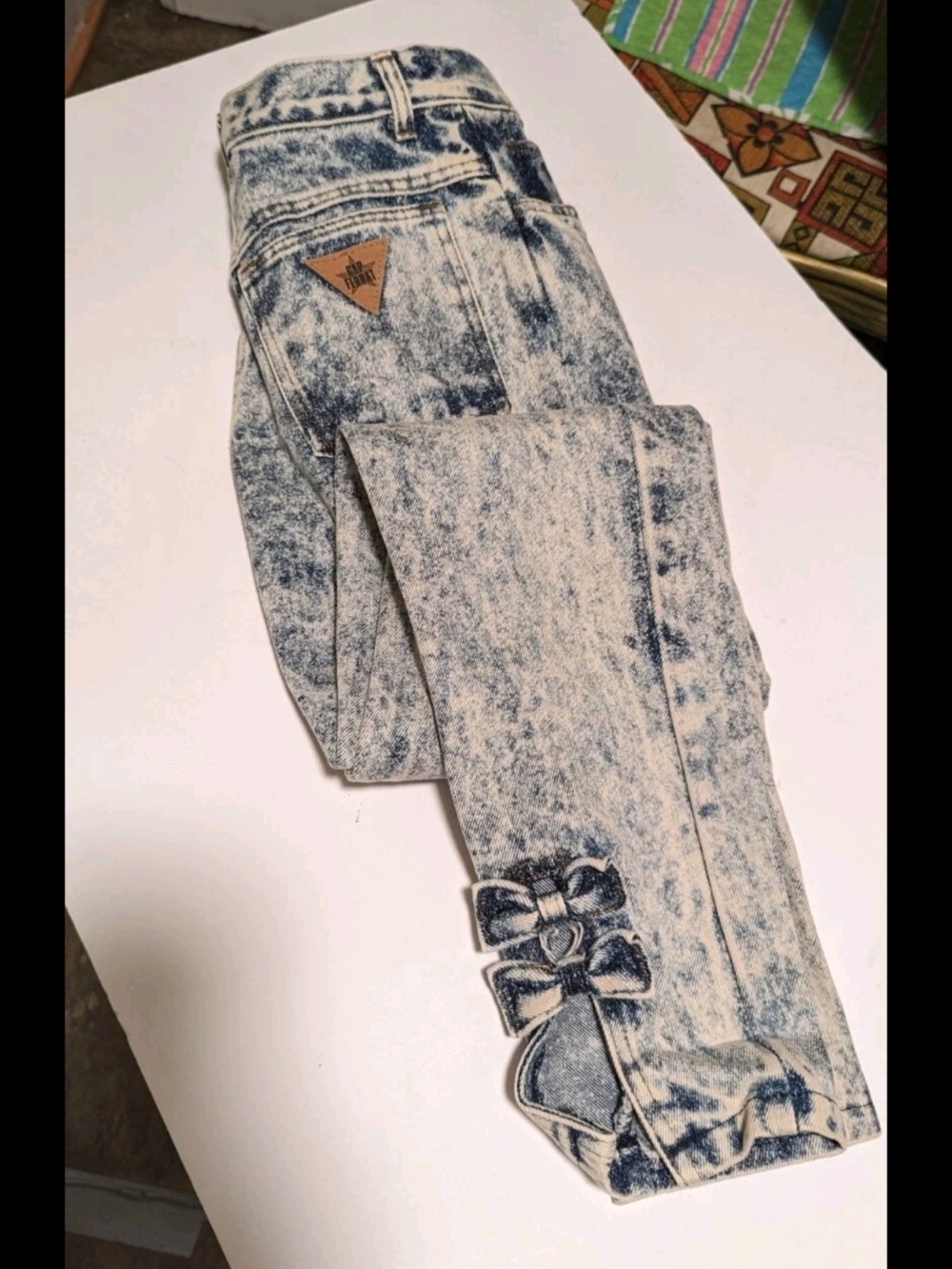 Acid Wash Jeans with Bow Detail Size 5 80s Gap Farrat Made In USA